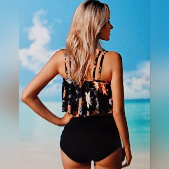NWT PLUS SIZE TWO PIECE Flounce High Waist Tankini Flowy Beach Swim - Picture 6 of 12